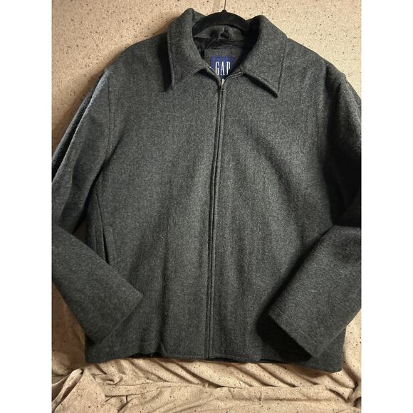 Men’s Charcoal Gray Wool Blend Zip Jacket Medium Lined GAP Classic Style Y2k - Picture 1 of 9